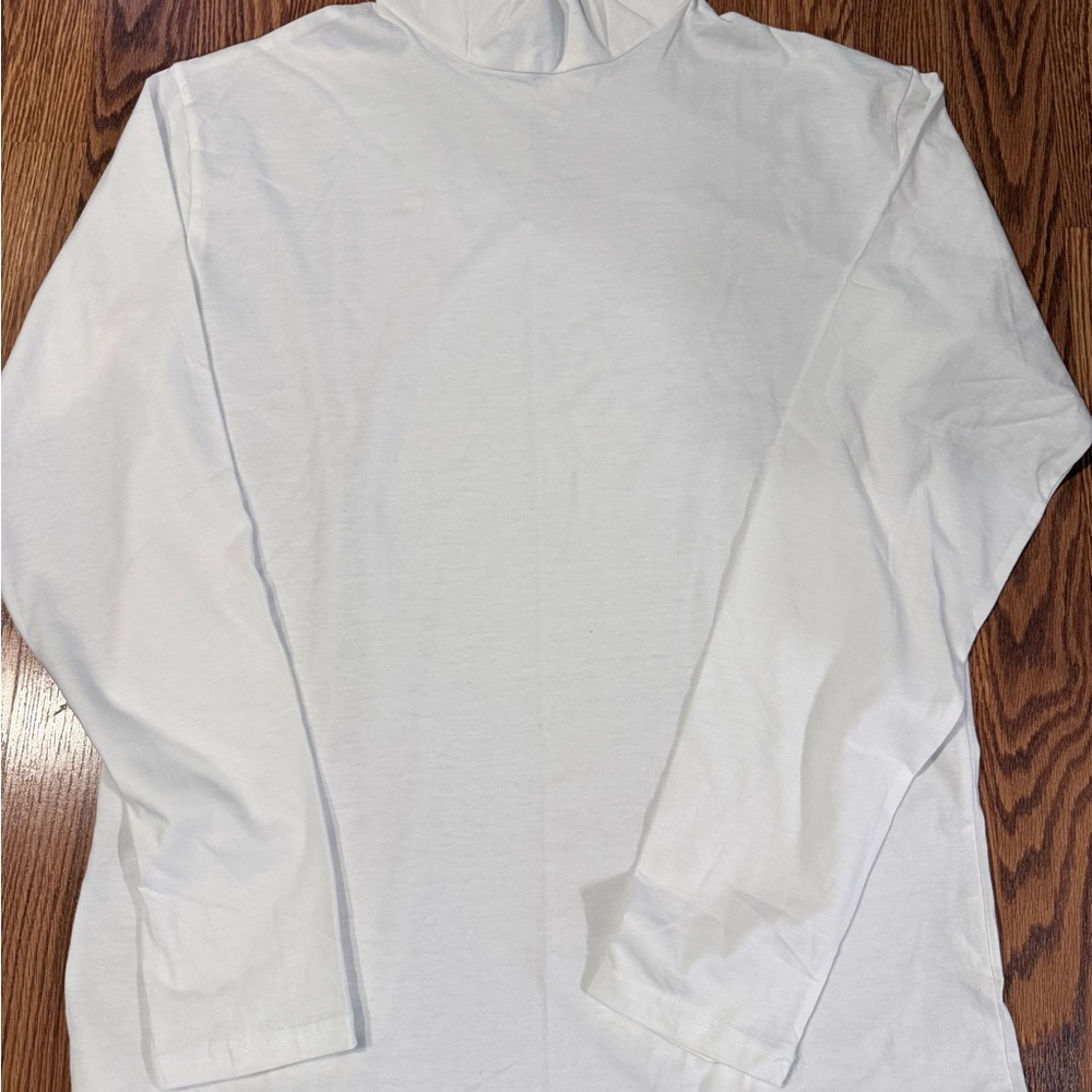 White Long Sleeve Tissue Turtleneck Top